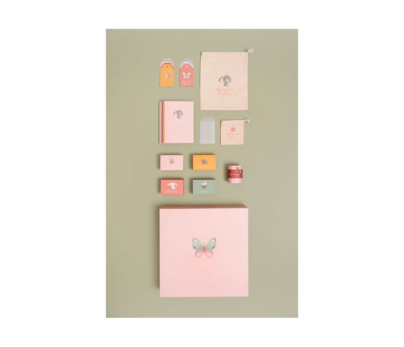 Vista del contenido de Caja de recuerdos del bebé Flores & Mariposas Little Dutch