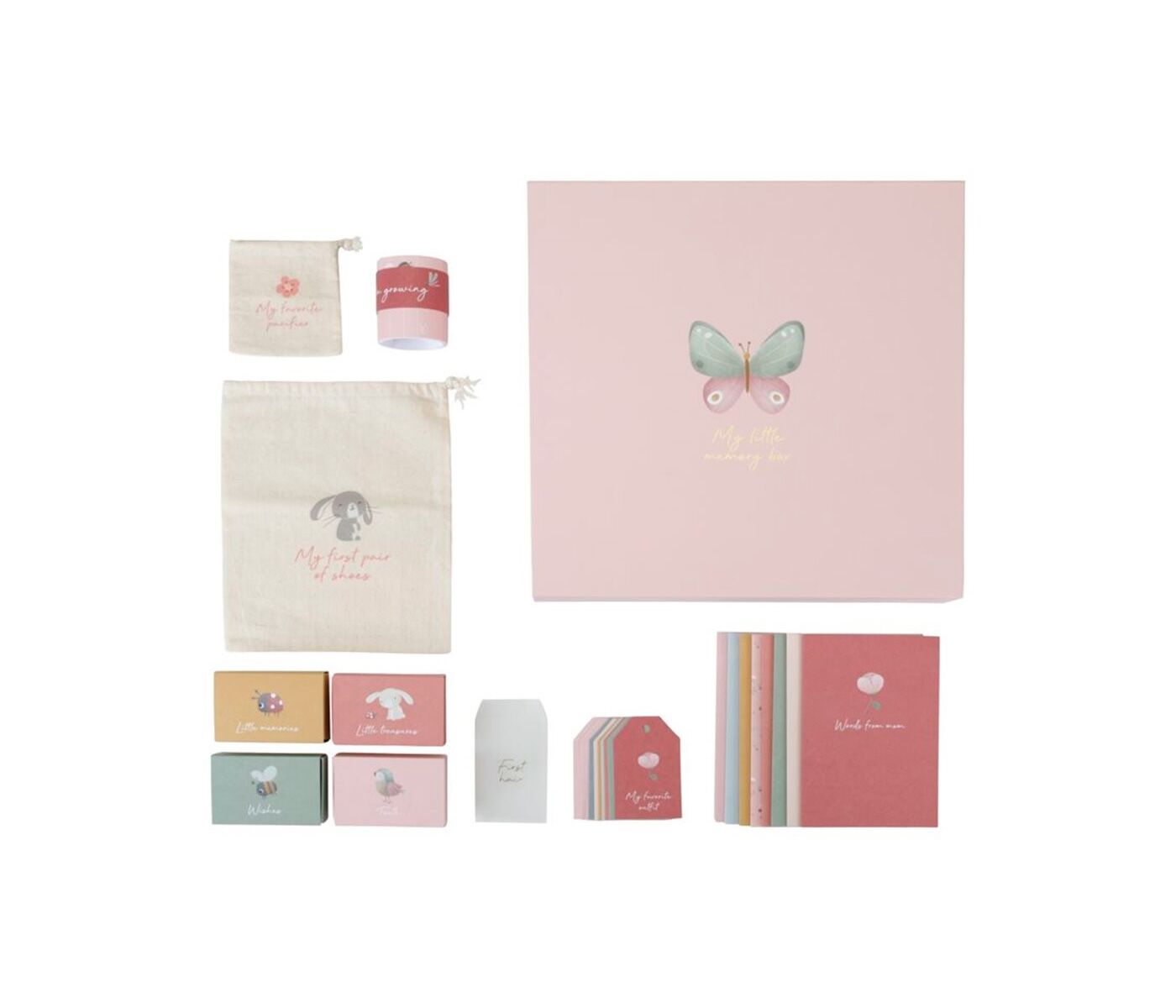 Vista del contenido de Caja de recuerdos del bebé Flores & Mariposas Little Dutch