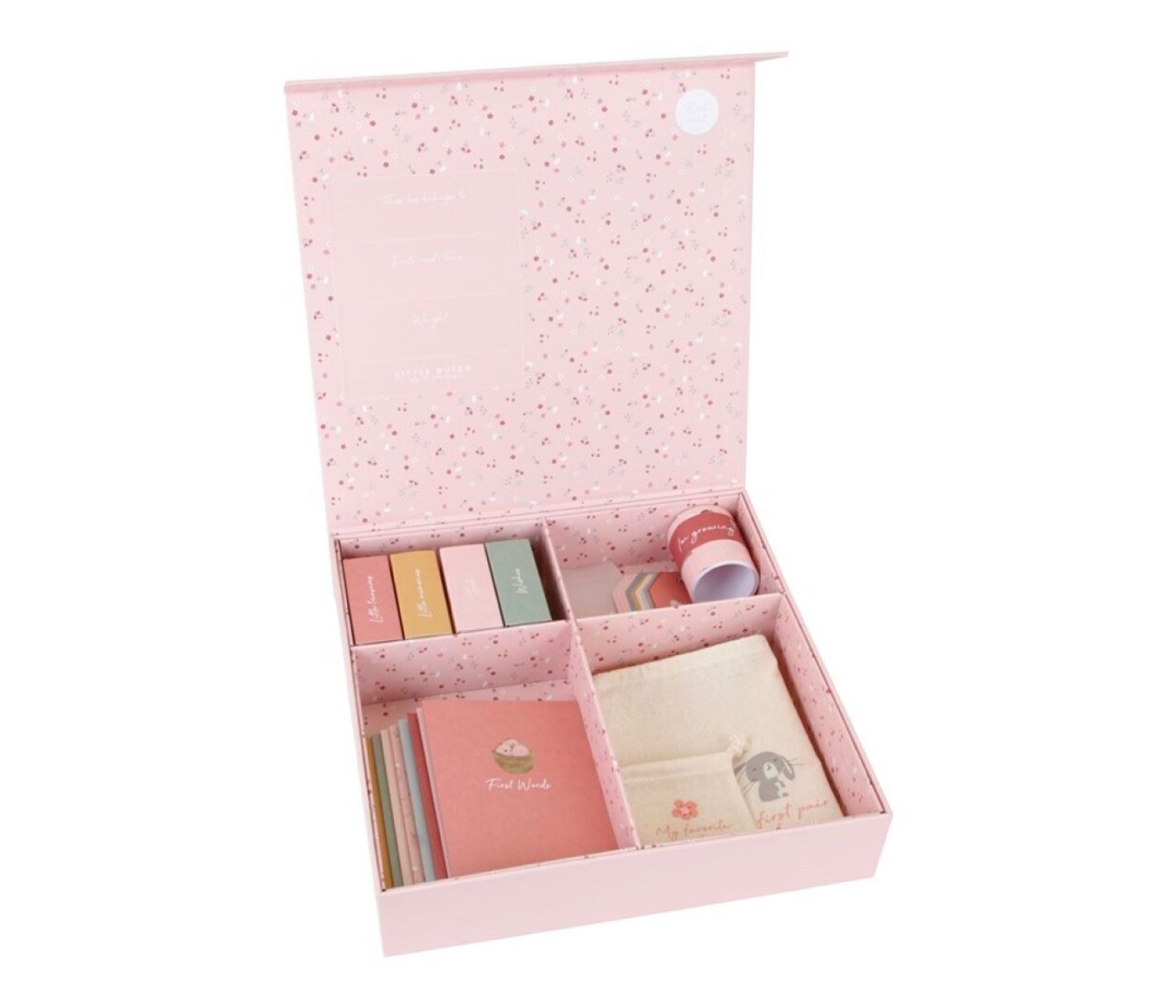 Vista abierta de Caja de recuerdos del bebé Flores & Mariposas Little Dutch